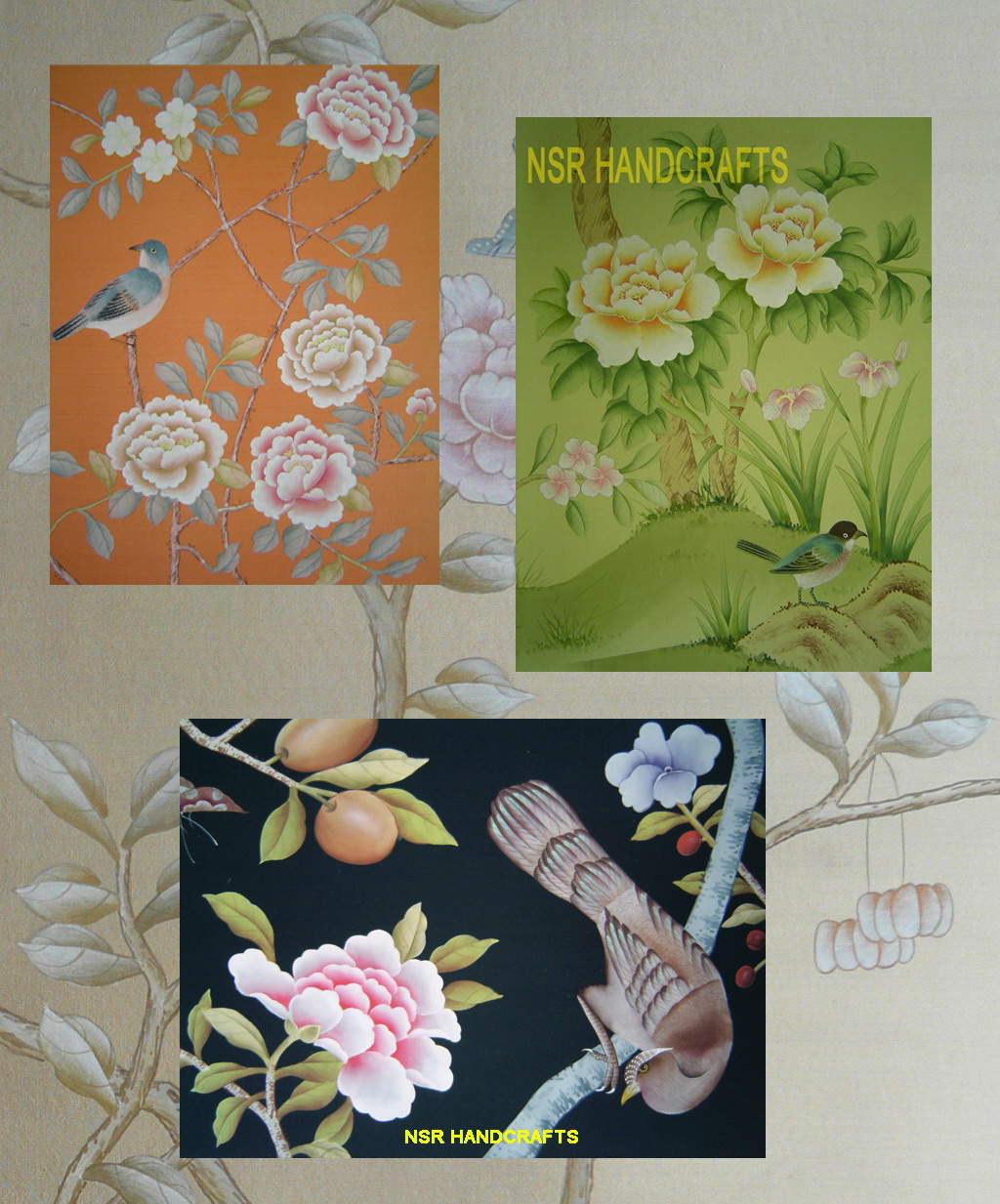 hand painted wallpaper :: chinoiserie wallpaper :: silk wallpaper :: chinese 