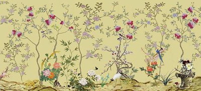hand painted wallpaper, chinoiserie wallpaper, chinese wallpaper, chinese  funiture, hand painted funiture, antique funiture