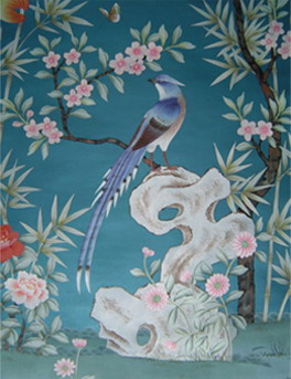 silk wallpaper, hand painted wallpaper, chinoiserie wallpaper, chinese wallpaper