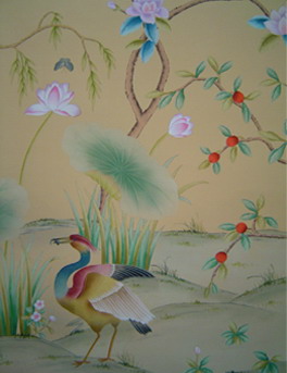 silk wallpaper, hand painted wallpaper, chinoiserie wallpaper, chinese wallpaper